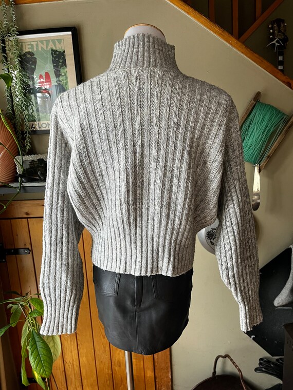 Vintage 90s Marled Grey Wide Cropped Mockneck Kni… - image 7