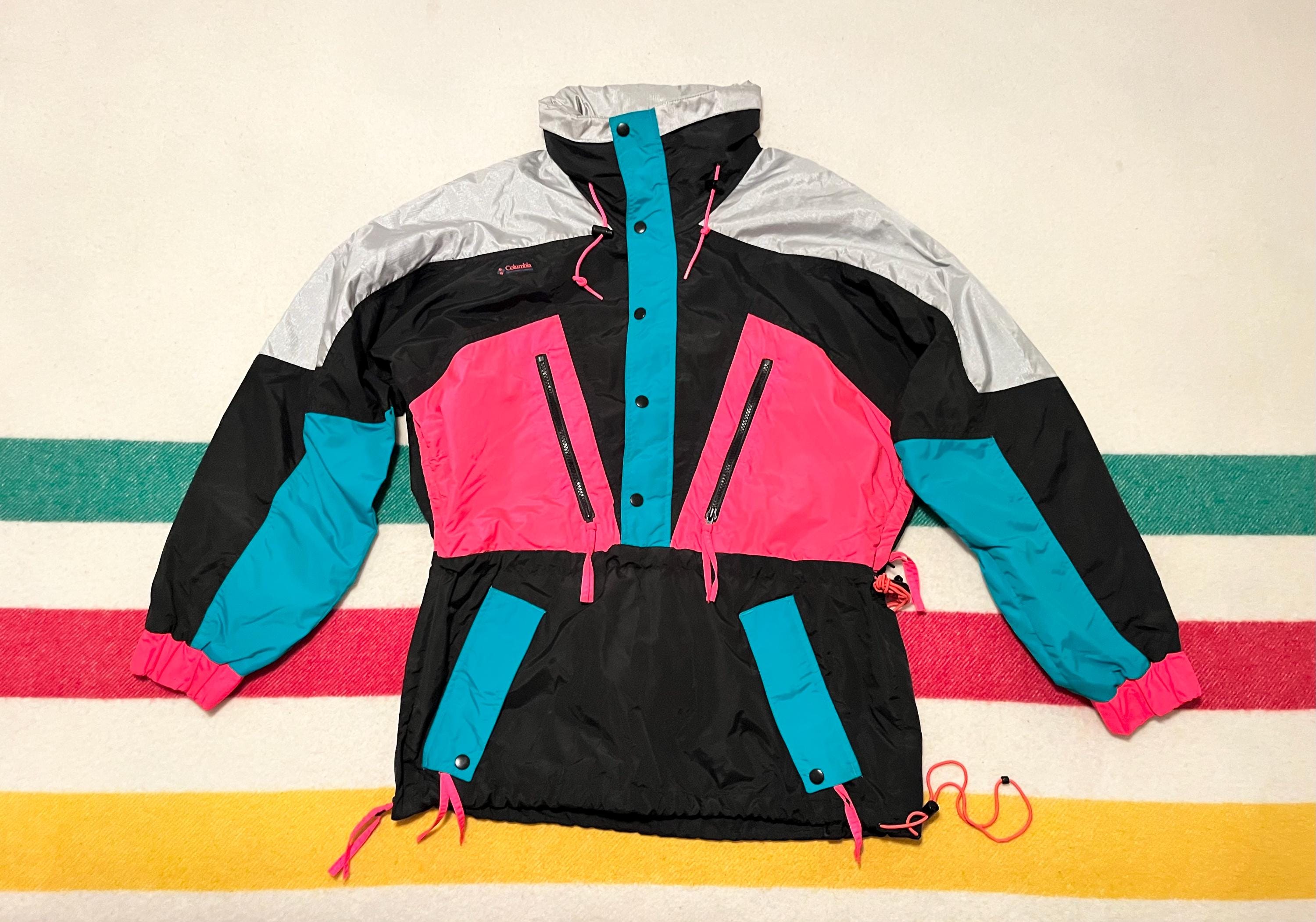 Vintage 90s Columbia Ski Jacket | Retro Neon Colourblock Pullover