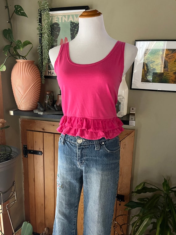 Vintage 90s Pink Ruffle Bottom Tank Top / Retro 1… - image 6