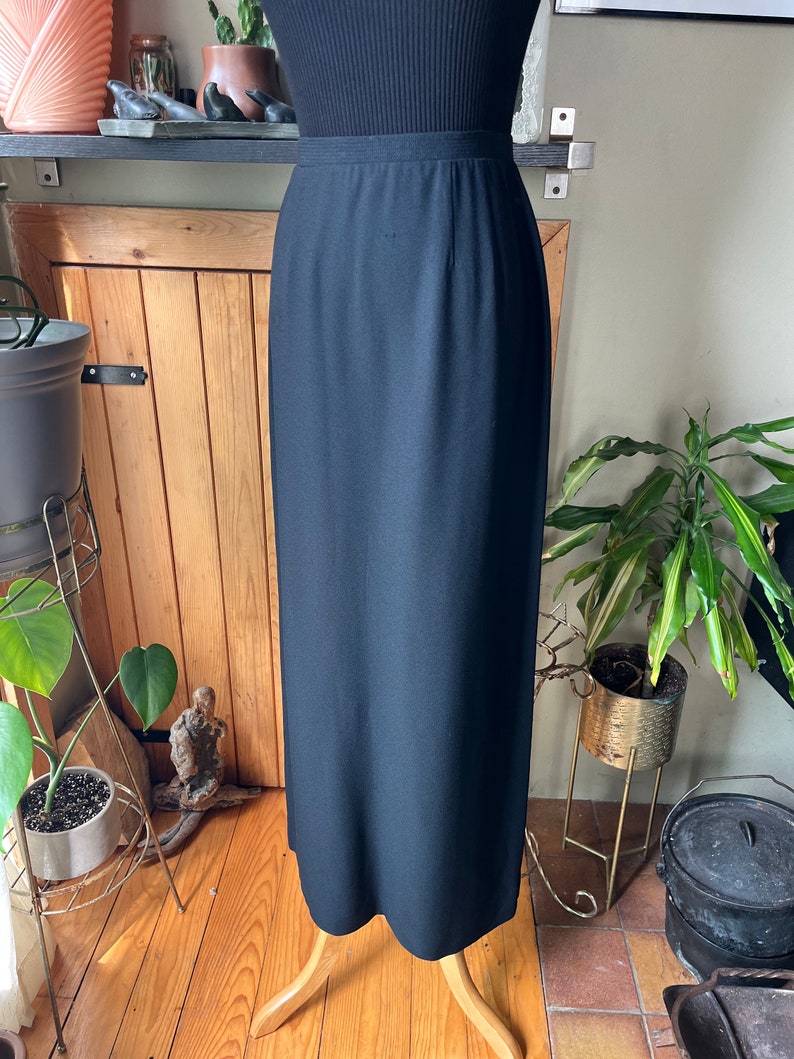 Vintage 60s Koret of California Long Black Skirt / Retro 1960s Straight Silhouette Maxi Skirt / 26 Waist / Small image 5