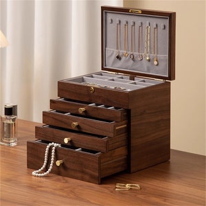 Gravur Name Holz Schmuckschatulle, benutzerdefinierte 3/5-Schicht Schmuckschatulle, Schmuckaufbewahrung, personalisiertes Geschenk Jubiläumsgeschenk, Paargeschenk für sie