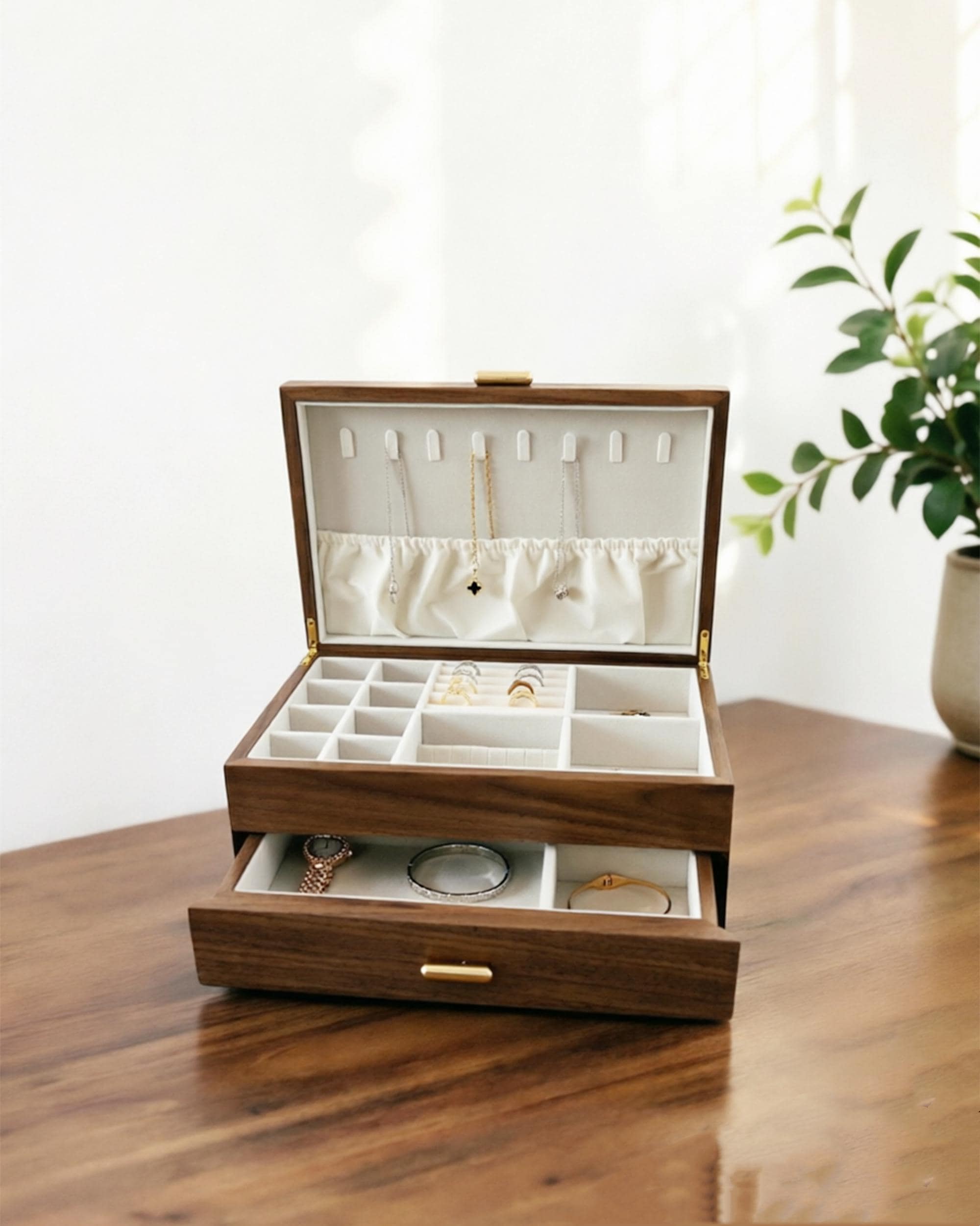 Custom Walnut Jewelry Box for Necklace Ring Storage,personalized