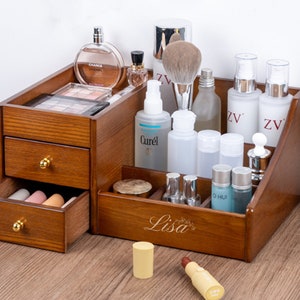 Vintage Wooden Makeup Organizers,Cosmetic & toiletry Storage,Lipstick Storage Rack,Makeup Beauty box,Personalized Gift for  her