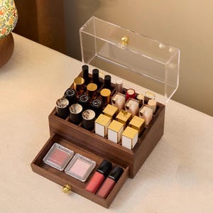 Walnut Lipstick Storage Box for women,large Lipstick Box,Lip Glaze Box,Lipstick Organizers,Lipstick Storage,Makeup Beauty Box,Birthday Gift