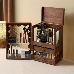 Large Wooden Makeup Organizers for women,High-capacity Visualization Cosmetic Storage,Makeup Beauty box,Cosmetic & toiletry storage