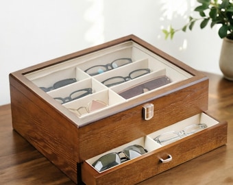 Wooden Sunglasses box: 16-Slots Glasses/Tie/watch Display Case