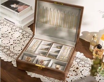 Engrave Walnut Wood Jewellry box for women,High-quality Jewelry Box,Necklace watch Organizer Storage,Birthday Anniversary gift