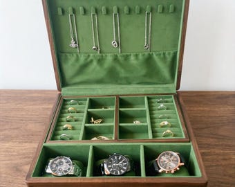 Engrave High-quality Walnut Wood Jewellry box,For Necklace Rings Bracelet jewellery Organizer Storage