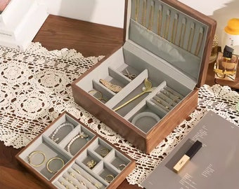 Engrave Walnut Wood Jewellery box for women,High-quality Jewelry Box,Necklace watch Organizer Storage,Birthday Anniversary gift
