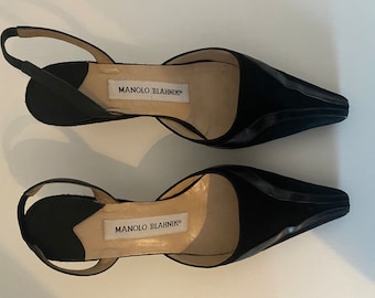 Vintage Manolo Blahnik schwarze Sling Back Point Heels