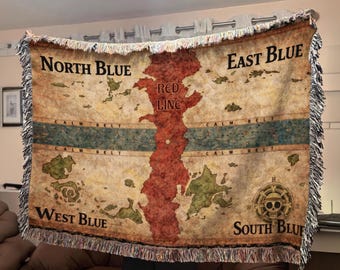 Anime World Map Woven Tapestry - Grand Line Large Fabric Wall Hanging - Vintage Manga Map Art - One Piece Fan Gift Decor