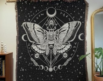 Oracle Moth Woven Blanket | Dark Academia Altar Cloth