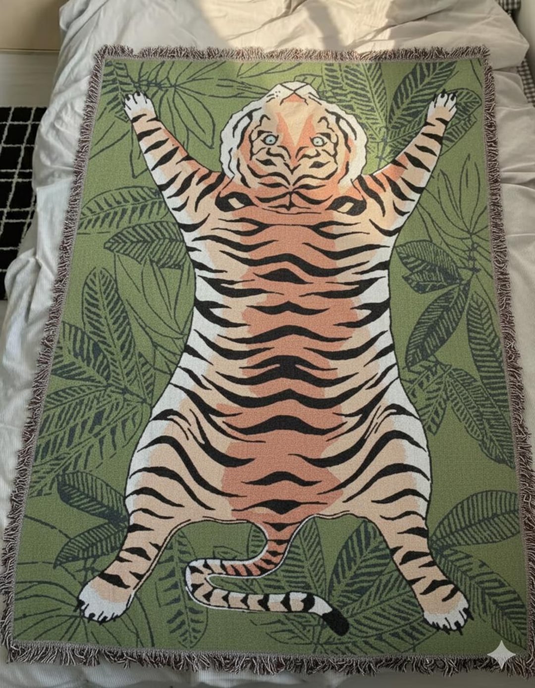 Tiger Print Woven Tapestry Throw Blanket | Woven Cotton Jungle Safari ...