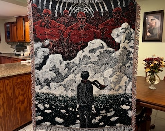 Dark Anime Inspired Woven Tapestry Blanket, Anime-Style Giant Figure Throw, Manga Art Home Decor Gift
