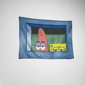 SpongeBob Patrick Window Tapestry | Funny Fabric Wall Art Hanging | Unique Bikini Bottom Decor & Gifts for Home