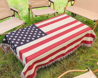 Woven American Flag Tapestry Throw Blanket | USA Wall Decor | Red White Blue Home Accent
