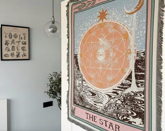 Tapiz de Cartas del Tarot - Manta Tejida La Estrella XVI / Decoración de Pared de Brujería Celestial