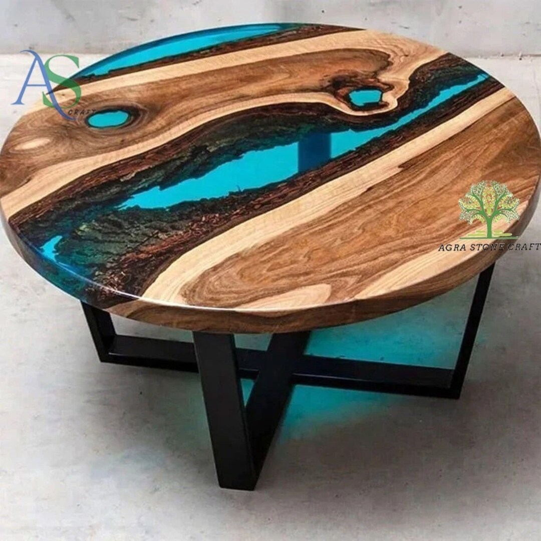 Blue Epoxy Resin Table Epoxy Round Table Top Centre Table Etsy