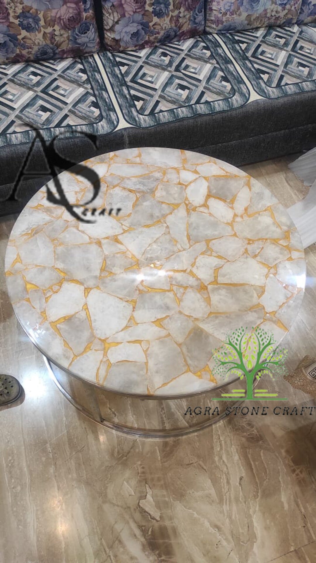 White Quartz Coffee & End Table Top Round Coffee Table Made Etsy