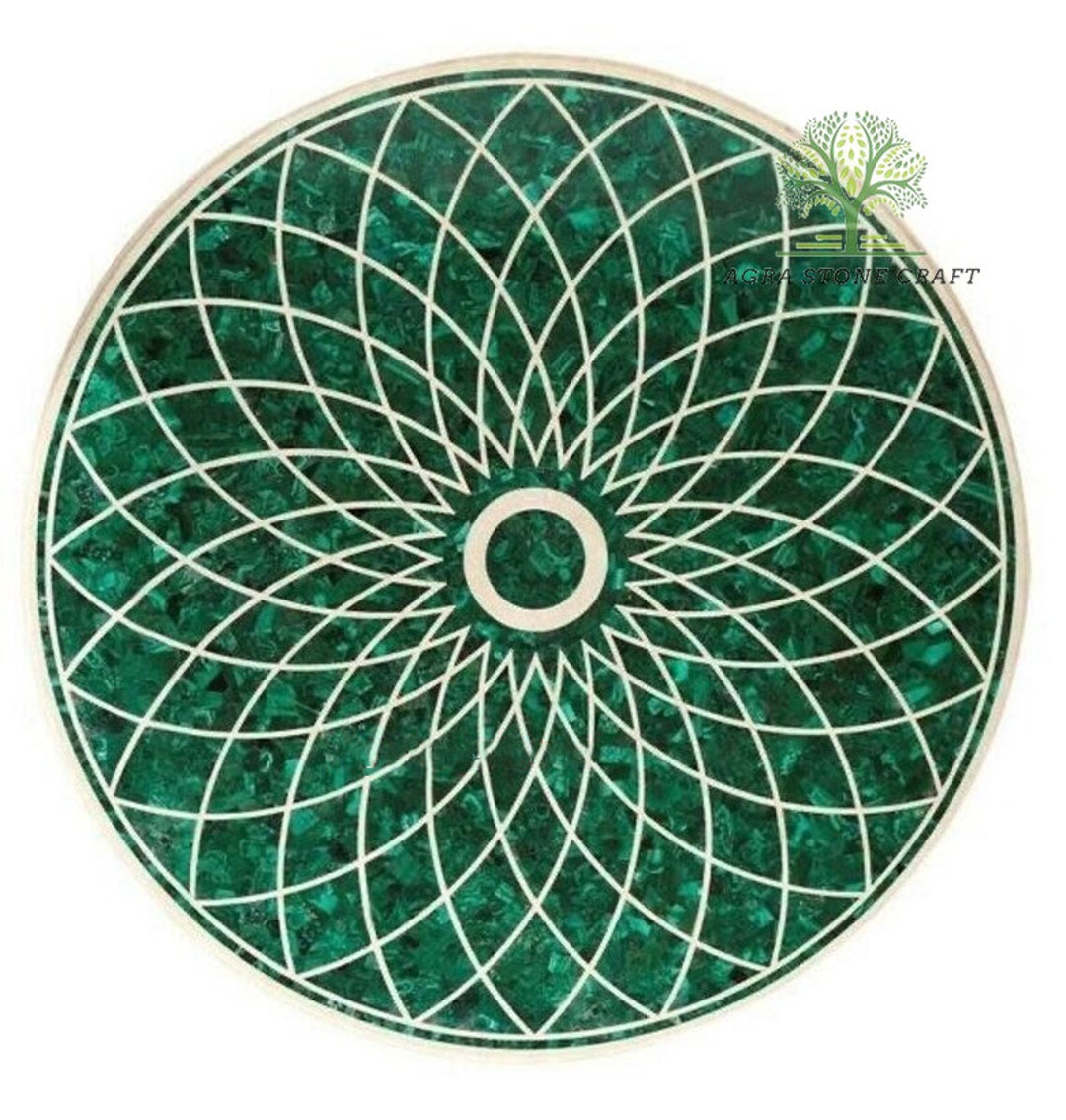Round Marble Table Top Semi Precious Stones Inlay Work Etsy