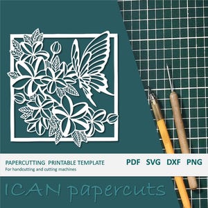 Butterfly on the Branch - Papercut Template - Handcut / Pdf File / Papercutting / DIY / Svg file / Personal & Commercial use