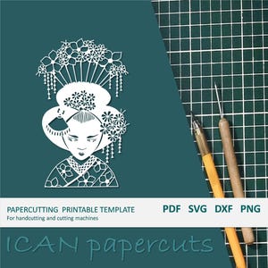 Japanese Girl - Papercut Template - Handcut / Pdf File / Svg file / Papercutting / DIY / Personal & Commercial use