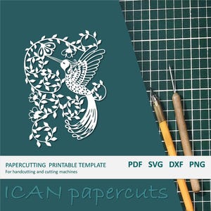 Hummingbird - Papercut Template - Handcut / Pdf File / Svg file / Papercutting / DIY / Personal & Commercial use