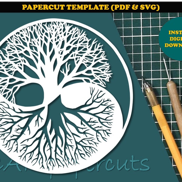Baum des Lebens Muster Papierschnitt Vorlage - Handcut / Pdf Datei / Papercutting / DIY / svg Datei / persönliche und kommerzielle Nutzung