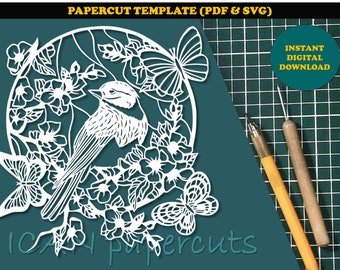 Sparrow Pattern Papercut Template - Handcut / Pdf File / Papercutting / DIY / Svg file / Personal & Commercial use
