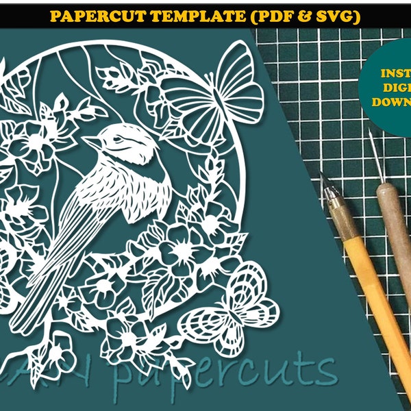 Sparrow Pattern Papercut Template - Handcut / Pdf File / Papercutting / DIY / Svg file / Personal & Commercial use