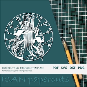 Geishas - Papercut Template - Handcut / Pdf File / Papercutting / DIY / Svg file / Personal & Commercial use