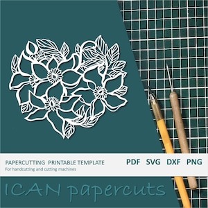Floral Heart #2 - Papercut Template - Handcut / Pdf File / Svg file / Papercutting / DIY / Personal & Commercial use