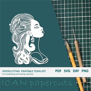 Woman with Flower Buckle - Papercut Template - Handcut / Pdf File / Papercutting / DIY / Svg file / Personal & Commercial use