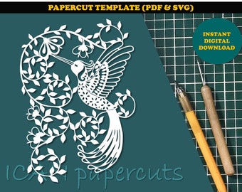 Hummingbird Pattern Papercut Template - Handcut / Pdf File / Svg file / Papercutting / DIY / Personal & Commercial use