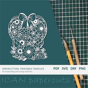 Floral Heart #3 - Papercut Template - Handcut / Pdf File / Papercutting / DIY / Svg file / Personal & Commercial use