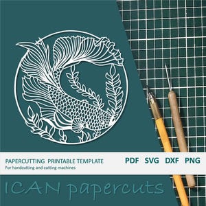 Koi fish - Papercut Template - Handcut / Pdf File / Svg file / Papercutting / DIY / Personal & Commercial use