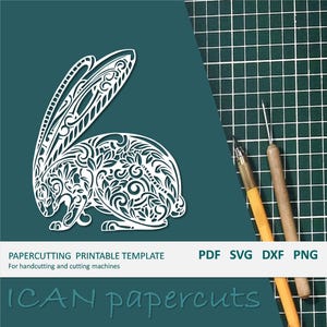 Hare - Papercut Template - Handcut / Pdf File / Papercutting / DIY / Svg file / Personal & Commercial use
