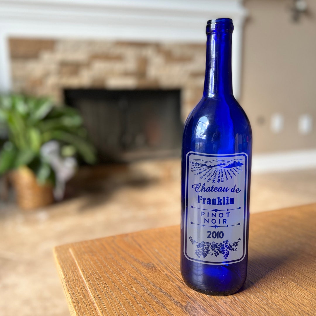 Custom Engraved Wine Bottle Blue Personalized Engraved Wine Etsy