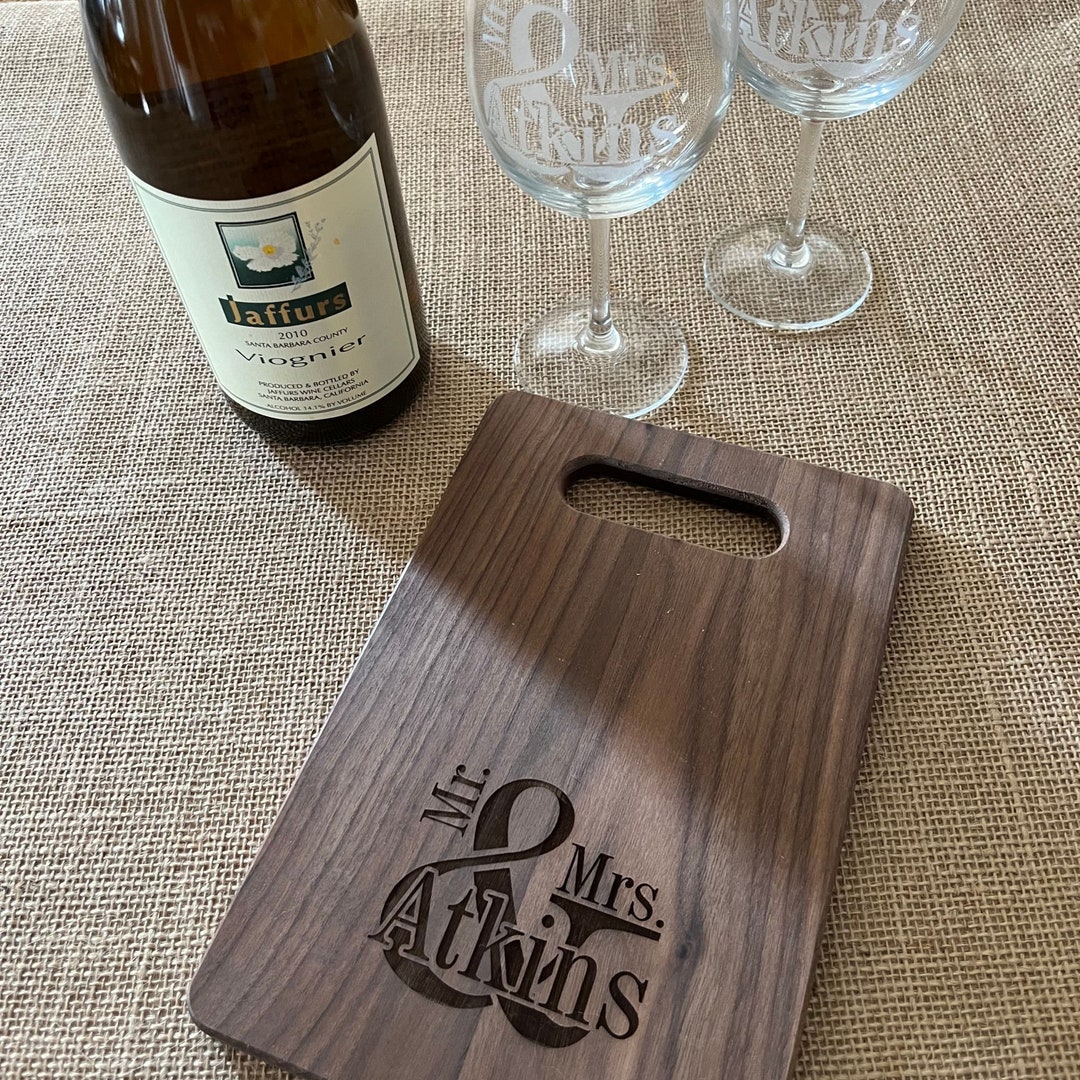 Cheese Board and Wine Glass set of 2 Gift Set, Wedding Gift Set, Personalized Gift, Cutting