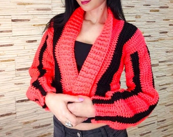 Easy Crochet Vertical Stripe Cardigan in S/M, L/XL, 2XL/3XL Size Crochet Pattern in PDF -photos, detailed instructions and video