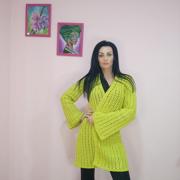 Beautiful Women's Waterfall Cardigan With Flared Sleeves Crochet pattern in PDF , Crochet Pattern Midi Women's Cardi Instant Download