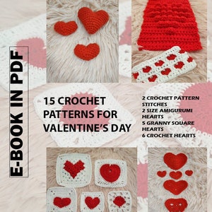 15 Crochet Patterns For Valentine&#39;s Day - E-book in PDF ,  Crochet Heart Patterns for Beginners Instant Download
