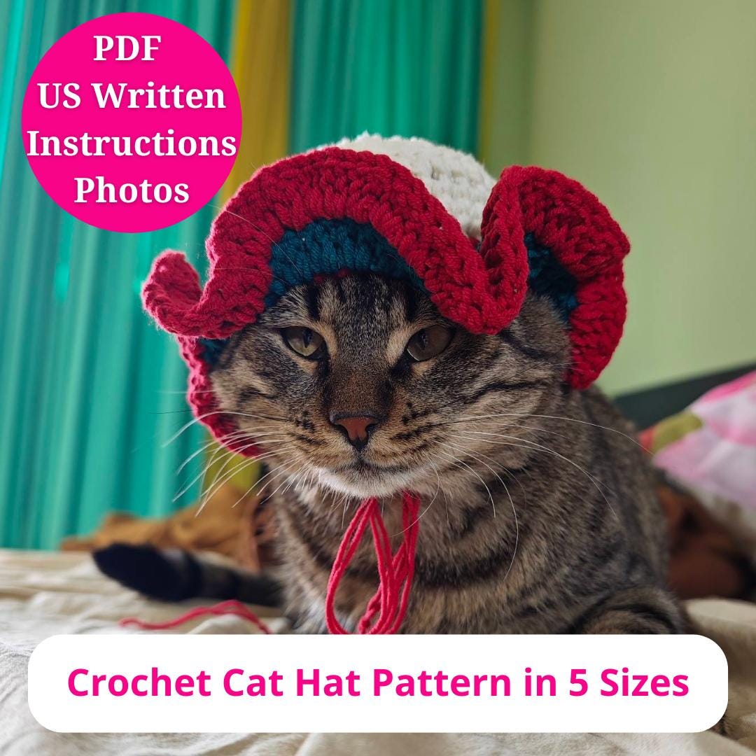 Crochet Pattern for Cat and Small Pet Hat - Ruffled Design, 5 Sizes ...