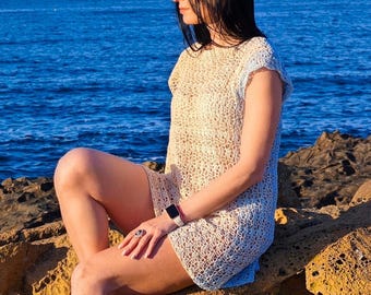 Crochet Lace Summer Mini Dress Pattern S - 4XL Size in PDF - Written instructions US Terms, Video Tutorial, Photos and Diagram chart