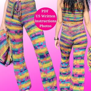 Crochet Mohair Rainbow Pants Pattern in PDF , Crochet Pattern for Flare Pants , Easy Pants Pattern , Instant Download PDF , Boho Pants