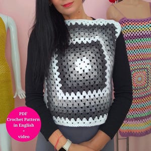 Easy Crochet Cropped Granny Square Vest for Begginners in S - 5XL Size  Pattern in PDF - photos, detailed instructions and video tutorial