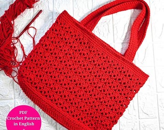 Modello all'uncinetto per borsa tote in pizzo, borsa a tracolla in cotone in PDF - Istruzioni scritte, video tutorial, schema e immagini