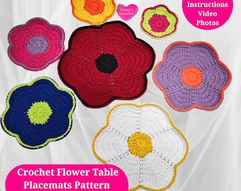 Round Placemat PDF Crochet Pattern – Flower Table Mat in 7 Sizes, Crochet Table Décor, Easy Beginner Pattern US Terms, Photos and Video