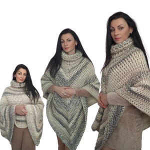 Crochet Striped Turtleneck Poncho Pattern for Beginners with Video Tutorial and Written Instructions in 4 Sizes