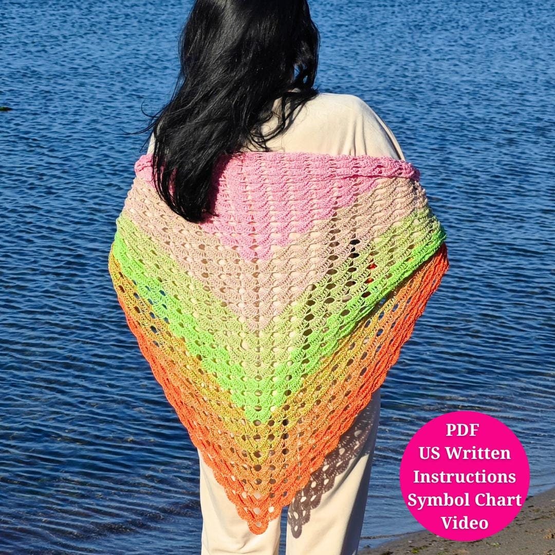 Crochet Elegant Triangle Lace Shawl Pattern - US Written Instructions ...